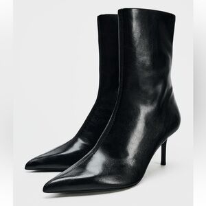 Zara Faux Patent Leather Heeled Ankle Boots